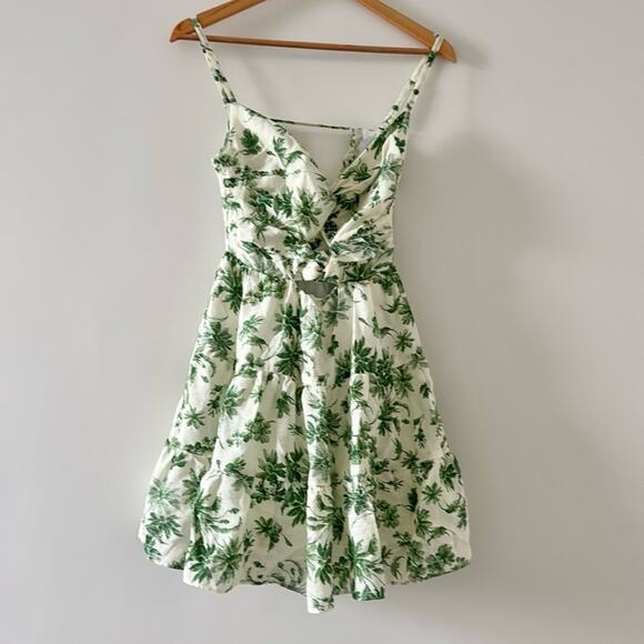 Sandro Mini Sun Dress Linen Palm Trees White Green Size 2 - Picture 5 of 7